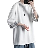 [Culeevp] 夏服 メンズ tシャツ メンズ 七分袖 半袖 大きいサイズ 無地 速乾性 柔らかい 服 メンズ 白XL