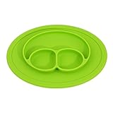 Honel お食事マット ランチョンマット ランチプレート シリコン 離乳食 ベビー食器 幼児 赤ちゃん 子供 キッズ ぴったり吸着 ひっくり返らないベビー食器 笑顔 グリーン