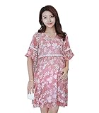 Easycos マタニティウェア 妊婦服 レディース ファション ワンピース ボーダー ピンク 半袖 夏着 フリー ゆったり ふわふわ オシャレ パジャマ 肌に優しい　 (女XL)