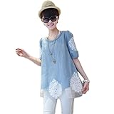 【SEBLES】マタニティ 妊婦 妊婦服 トップス カットソー 半袖 デニム レース ラウンドネック Ａライン お洒落 大人可愛い エレガント(XXL)