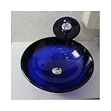 Tophome 彩色上絵洗面ボウル＆蛇口セット　強化ガラス製 洗面ボール ガラス 手洗い器おしゃれ　洗面台　洗面鉢　手洗い器　手洗器 　　排水金具付