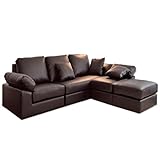 タンスのゲン カウチソファ レザー ポケットコイル仕様 クッション付き 3人掛けタイプ ブラウン 31200005 2A