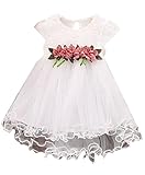 (ビーツリー) Betree ベビー フォーマル ドレス 花柄 レース チュール フレアスカート 結婚式 パーティ セレモニー 女の子 (90, 白)