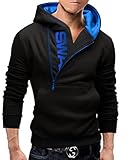【Smile LaLa】 メンズ パーカー 春 秋 冬 長袖 大きい サイズ スウエット トレーナー ゆったり おしゃれ (ブラック&ブルー, 2XL)