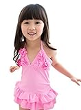 (トヨベイ)Toyobuy 可愛い子供 ロンパース ワンピース 水着 フリル 連体式 練習用水着 水着パーカー 海水浴 温泉 スイムウェア ビキニ タンキニ キャップ付きスクール ピンク M