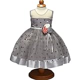 Candykids 子供ワンピース　ドレス　スカート 子供服　お嬢様　入学式　ピアノ発表会　七五三　プレゼント　春夏秋用　水玉プリント　袖なし (4Y, グレー)