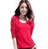 Plus Nao(プラスナオ) Tシャツ カットソー プルオーバー 長袖 Ｖネック タートルネック スクエアネック ラウンドネック 裏起毛 シンプル 無 ラウンドネック ローズ