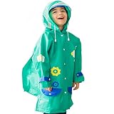 funkeet Kids Rain Coat with Hoodポンチョレインウェア反射withスクールバッグカバー カラー: グリーン