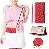 Mldjomid 向け iPhone 12/iPhone 12 Pro ケース 手帳型 ショルダー いphone12 スマホケース 携帯カバー アイフォン12プロ ケース手帳型 おしゃれ 6.1インチ対応 iPhone12/12Pro 手帳型ケース 可愛い 財布型 PUレザー あいふぉん12 携帯ケース 肩掛け 斜め掛け カード収納 スタンド機能 ストラップ付き チェック柄 刺繍 薄型 (赤)