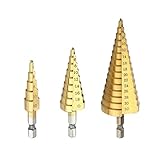 Wangxin ステップドリル ステンレス用 チタンコーティング 六角 コーンドリルビット 穴あけ 工具 3本セット 4-12 4-20 4-32