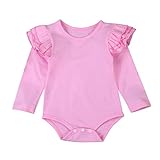 ベビー ガールズ ボーイズ ベーシック服 フリル ロングスリーブ コットン ロンパース ボディスーツ トップス (100/18-24ヶ月, ピンク)