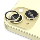 Podick カメラフィルム iPhone 15 /15 Plus 用 カメラカバー 9H強化ガラス アルミ合金製 アイフォン15 /15 プラス用 カメラ保護 キズ防止 耐衝撃 高透過率 黒縁取り 露出オーバー防止 極薄 カメラレンズカバー プロテクター イエロー