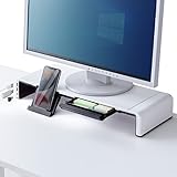 サンワダイレクト モニター台 引き出し USBハブ付き (Type-C×1・Type-A×2) 幅52/47/42cm 耐荷重10kg Type-C接続 100-MR188BW