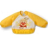 ベビー 長袖 エプロン 子供 幼児 スモック 食事用 アンパンマン柄 キャッチポケット付き 全3色 1歳 2歳 (黄)