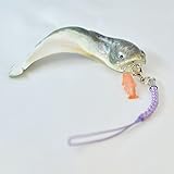 ナマズ 夜光貝製 根付 桃色珊瑚製 コイ付き 薄紫色紐