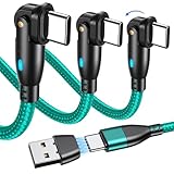 PD60W USB Type C ケーブル Ｌ字型 180°回転可【1m/2m/2m・3本セット】USB-A/USB-C to USB-C/Type-C 3A急速充電 & 高速データ転送 & タイプc 充電ケーブル AndroidなどType C機種対応【TUNKIA】（1m/2m/2m・赤）, PD60W・レッド