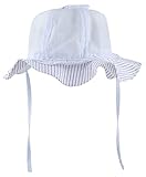 GEMVIE ベビー ハット 女の子 女児 可愛い 帽子 ストライプ柄 紐付き サンバイザーハット キッズ つば広 帽子 日除け UVカット ブルー