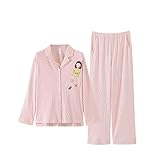 ALUP- 秋と冬 - パジャマホームサービス漫画ストライプカーディガン綿スーツ ( 色 : ピンク ぴんく , サイズ さいず : L l )