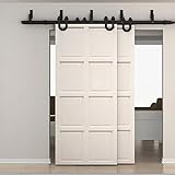 WinSoonガレージのU型ホイールバイパスフラットトラックHanging Wide Stayダブルスライドローラーハードウェアのバーン木製ドア 15FT ブラック GCM2934-1