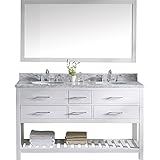 Virtu USA md-2260-wmro-wh-012 Caroline Estate 60 "ダブルバスルームVanity with Marble andラウンドシンク上部をポリッシュクローム蛇