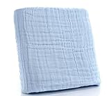 【爱莉セレクトショップ】ベビーケット 6重ガーゼ 綿100% 吸収 通気 ソフト バスタオル 110×110cm (ブルー)