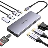 ドッキングステーションhdmi 2つ Dual Display USB C ハブ Dock 9-in-1 MST デュアル 4K HDMI 拡張 リプル ディスプレイ 2画面 HDMI*２、高速USB 3.0*3、VGA、USB-C PD100W 急速充電、SD＆TFカードリーダーMacBook Pro/Airなど対応