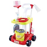夢の空 女の子向けおもちゃ　子供用そうじカート ピンク＆レッドベースの可愛いお掃除セット レッド