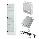 【福袋】【地球家具】フィギュアラック「レギュラー」新シリーズセット 幅55cm 奥行19cm 【正規品】[鍵付きコレクションケース] [耐震]（開き戸 ハイタイプ本体+上置きロータイプ+背面ミラー+LED） ホワイト