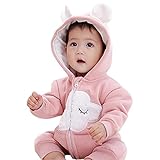 Famuka ベビー用 可愛い 兎耳 綿ビロード ロンパース カバーオール 男の子 女の子 フード付き 前開けファスナー 長袖防寒着 (66, ピンク)