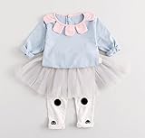 (マソンナーニ)Masonanic 子供 ベビー服 長Tシャツとロングパンツ スカート付きレギンス 上下セット 女児 ブラウス ウェスト 長袖 (90cm, 水色)