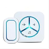 WYMLKUD ワイヤレス・ドアベル、 スマートホーム DC遠隔ドアベル、 プラグインレシーバ+トランスミッタ（バッテリが必要）、 LEDディスプレイライト、 48のメロディー、 6スピード音量調整、