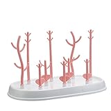 Pretty See　ベビーボトル乾燥ラックプラスチックボトルドライヤー防塵ボトルパーツ多目的ベビーニップルオーガナイザー、ホワイト、ピンク