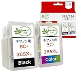 【korin本舗】BC-365XL BC-366XL 詰め替えインクカートリッジ キャノン(Canon)用 プリンター インク BC-365 BC-366 BC365 BC366 2色セット (ブラック カラー) 合計2本 増量 説明書付 個包装 TS3530 インク