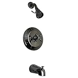 Kingston Brass NB3630AX Water Onyx Pressure Balanced Tub and Shower Faucet with Metal Cross Handle, 