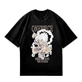 ワンピース ルフィ Tシャツ 半袖 太陽神 ニカ 形態 悪魔の実 覚醒 ギア5 アニメ プリント 綿 スポーツ 夏服 柔らかい 衣装 カジュアル シンプル おしゃれ 誕生日 プレゼント 萌えグッズ (ブラック,M)