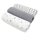 American Baby Company 3-Count 100% Cotton Muslin Swaddle Blankets, Gray, 47 x 47 by American Baby Co