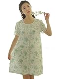 (レモンツリーセブン)Lemon tree7 レディース 半袖 ネグリジェ ワンピース 春 夏 ロング フレア マタ二ティ 花柄 綿100％ 可愛い レース ルームワンピース グリーン XL