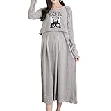 マタニティ ワンピース 授乳口 猫の柄 楽々 ロング 秋 冬 プルオーバー 可愛い
