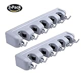モップとほうきホルダー、多機能壁フックwith 5ボールスロットwith 6フックHolds up to 11ツールガレージのガーデンキッチンランドリーオフィス 2 Packs グレー