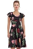Voodoo Vixen - Mabel Black Floral Flare Dress M