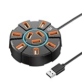 USB 2.0 ハブ 7/10ポート 120cm延長ケーブル ライトエフェクト付き 多機器同時接続 過電流保護 デスク整理 ミニ ゲーム/オフィス向け 高速データ転送 MacBook Air/Windows/Linux対応 USB拡張 ドッキングステーション PC周辺機器増設 (ブラック 10サポート)