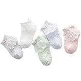 [インソミラ] InSomila 夏 子供のソックス 綿 子供靴下 キッズ ソックス 超薄型 メッシュ 5足 セット 女の子 お姫様 リボン レース ベビー シンプル カラー 柔らかい (M)