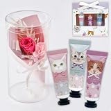 プレゼント ギフト 人気 gift プチギフト ねこハンドクリーム ＆ プリザーブドフラワー ブーケ メッセージカード付き 感謝の気持ち ドウシシャ