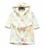 (チェリーレッド)CherryRed 女の子 バスローブ フランネル ハート柄 フード付き 黄 120