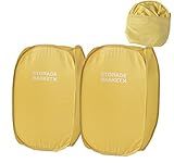 yzakka 2パックポップアップランドリーHamper折りたたみ式Hamper with Carryハンドルとサイドポケット強化 イエロー laundry-basket-ylw