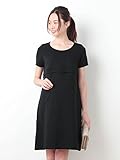 Angeliebe エンジェリーベ マタニティ ワンピース 授乳口付き ポンチ 切替 Aライン ワンピ 妊婦服 （LOVE MIC） 産前 産後 半袖 お宮参り M ブラック 21852 218521