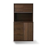 LOWYA （ロウヤ） 〈国産〉食器棚 キッチン収納 木目調 選べる6タイプ 広々スペース 蒸気吸収モイス付き 可動棚 アンティーク風 タイプB+C 幅96cm ブラウン おしゃれ