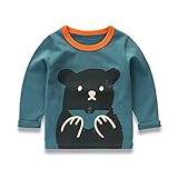 PANCY 子供服 春秋 長袖 Tシャツ トレーナー 丸い襟 プリントシャツ 男の子 女の子 可愛い 動物柄 恐竜 くま モンスター(ブルー+ブラック,140cm)