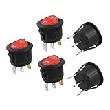 uxcell ロッカースイッチ　ラウンドボート　赤ランプ　オン－オフ　 250V/6A 125V/10A On-off 　5個入り