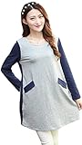 (ポルトプエルト) Porto Puerto バイカラー Aライン 長袖 綿 ポケット ワンピース 妊婦 マタニティ [海外直送品] (M, ネイビーB)